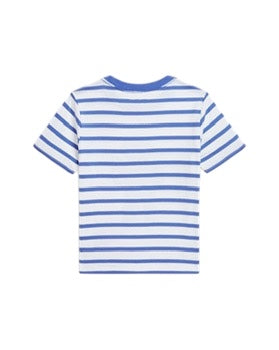 T-shirt bianca a righe avio con stampa per neonati e bambini