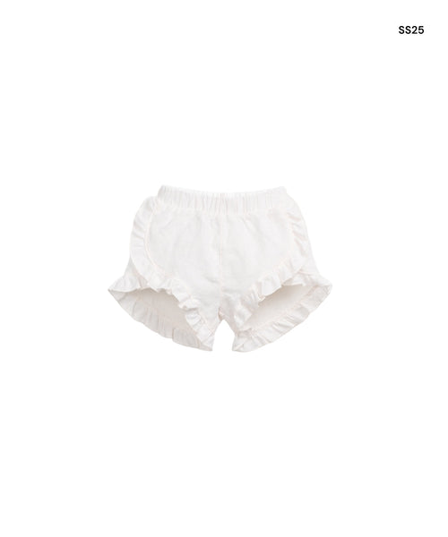 Short bianco con volant per neonata