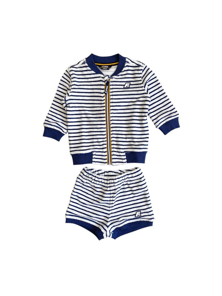 Completo in spugna bianco a righe blu per neonato
