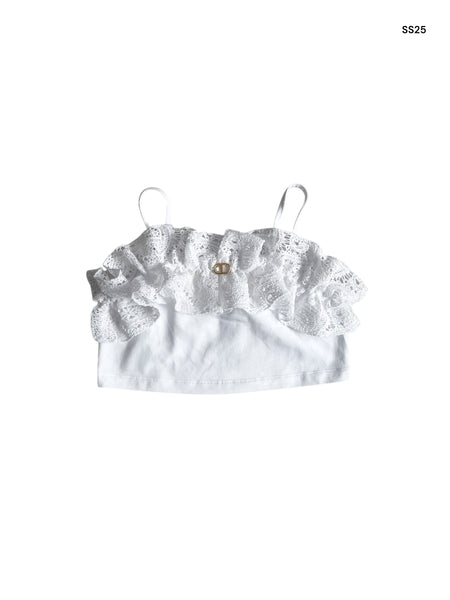Top bianco con pizzo per bambina