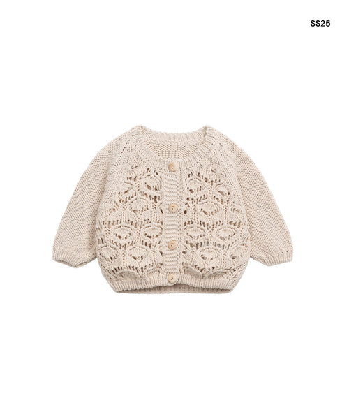 Cardigan écru in maglia lavorata per neonata