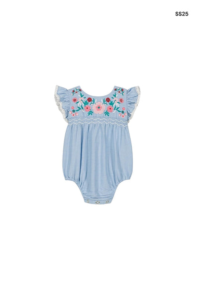 Pagliaccetto azzurro per neonata