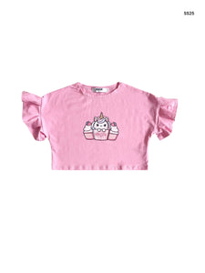 T-shirt cropped rosa con stampa per neonata e bambina