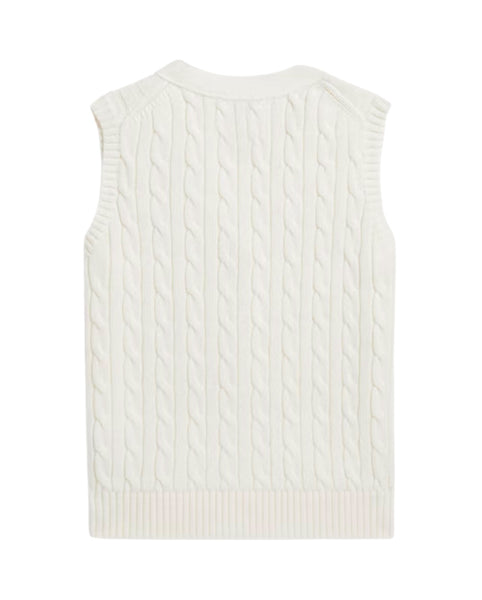 Gilet bianco in maglia di cotone a trecce per bambina