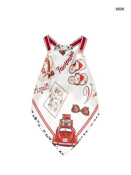 Top foulard bianco con dettagli rossi per bambina