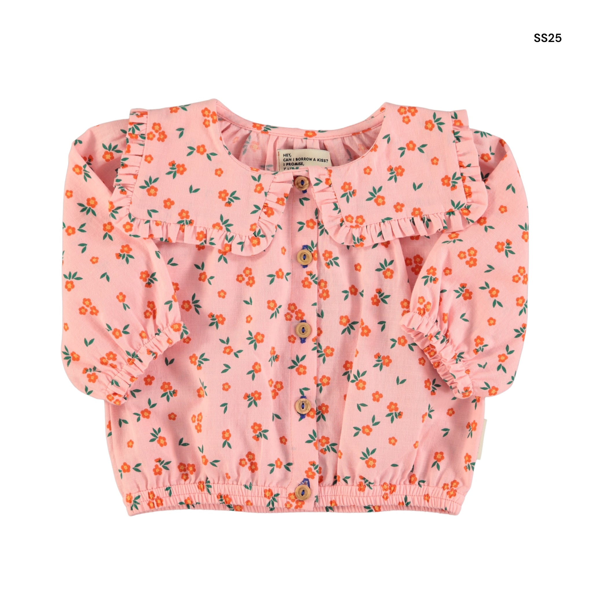 Camicia rosa con stampa fiori all over per neonata e bambina