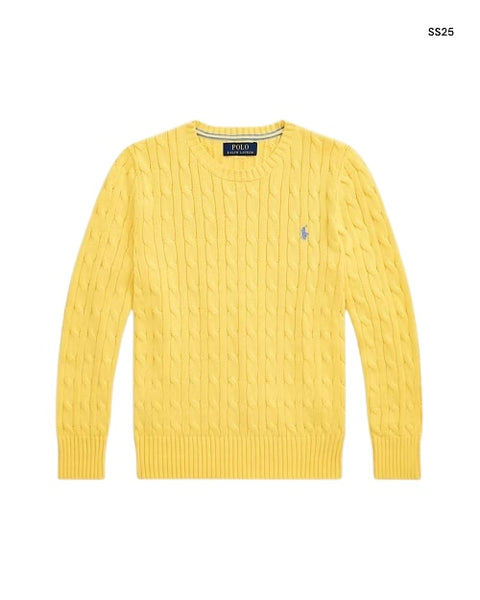 Maglia gialla in cotone a trecce per bambini