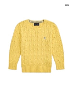 Maglia gialla in cotone a trecce per neonati e bambini