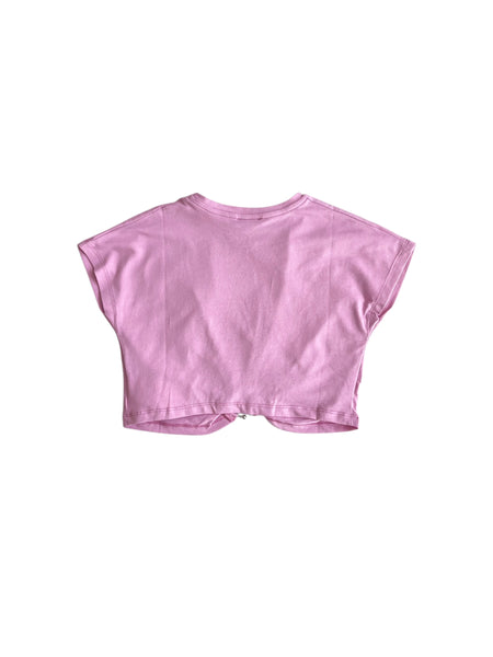 T-shirt cropped rosa bubble con dettaglio per bambina