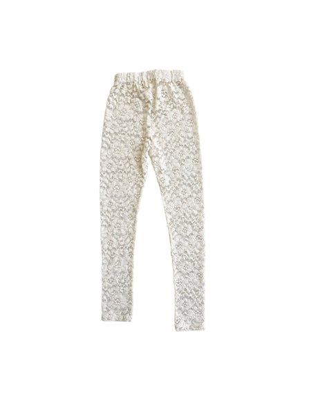 Leggings in pizzo avorio per bambina