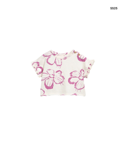 T-shirt panna con stampa all over per neonata