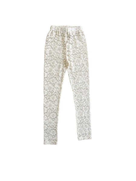 Leggings in pizzo avorio per bambina