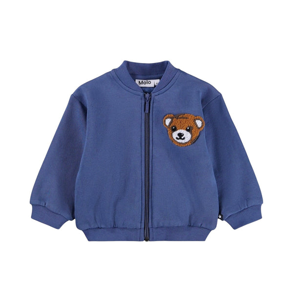 Felpa aperta blu con orso per neonato