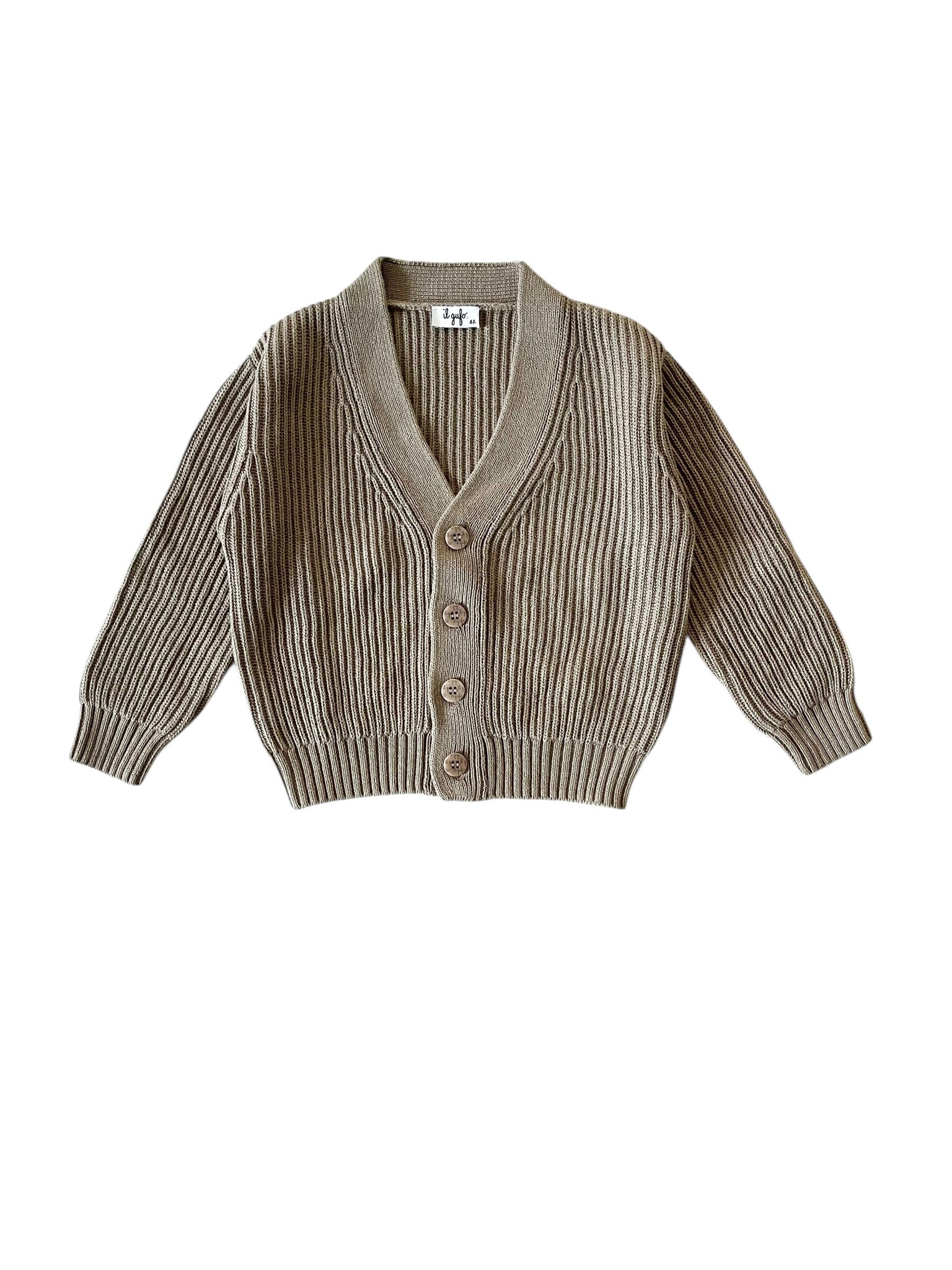 Cardigan fango in maglia a coste per neonato e bambino