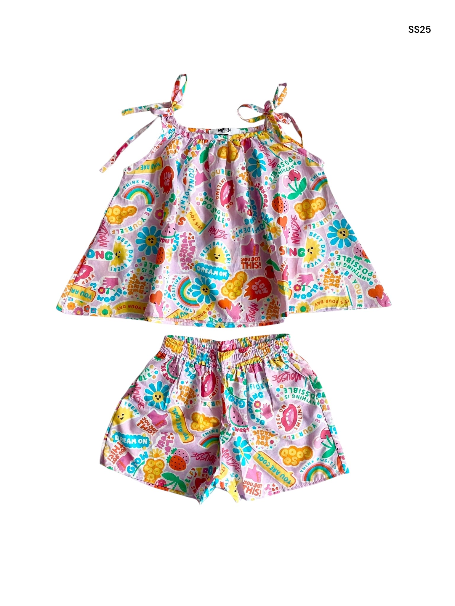 Completo multicolor con stampa all over per neonata e bambina