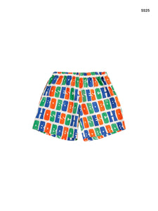 Short con stampa logo multicolor all over per neonato e bambino