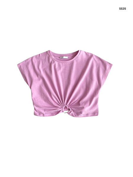 T-shirt cropped rosa bubble con dettaglio per bambina