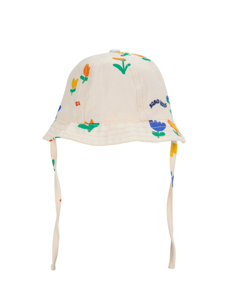 Cappello alla pescatora panna con stampa fiori all over per neonata