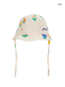 Cappello alla pescatora panna con stampa fiori all over per neonata