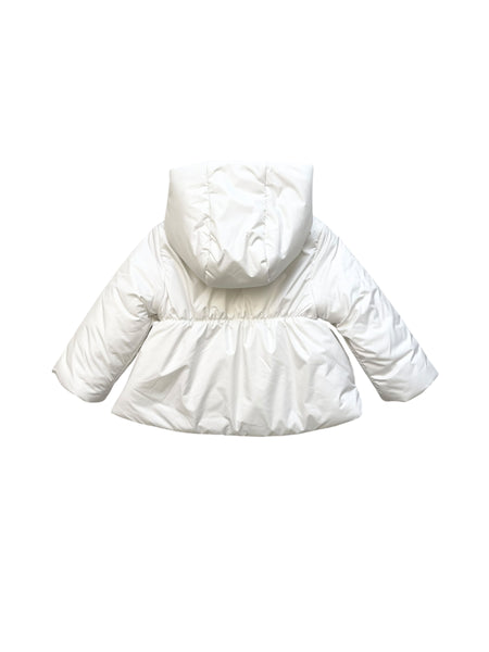 Piumino bianco con cappuccio per neonata