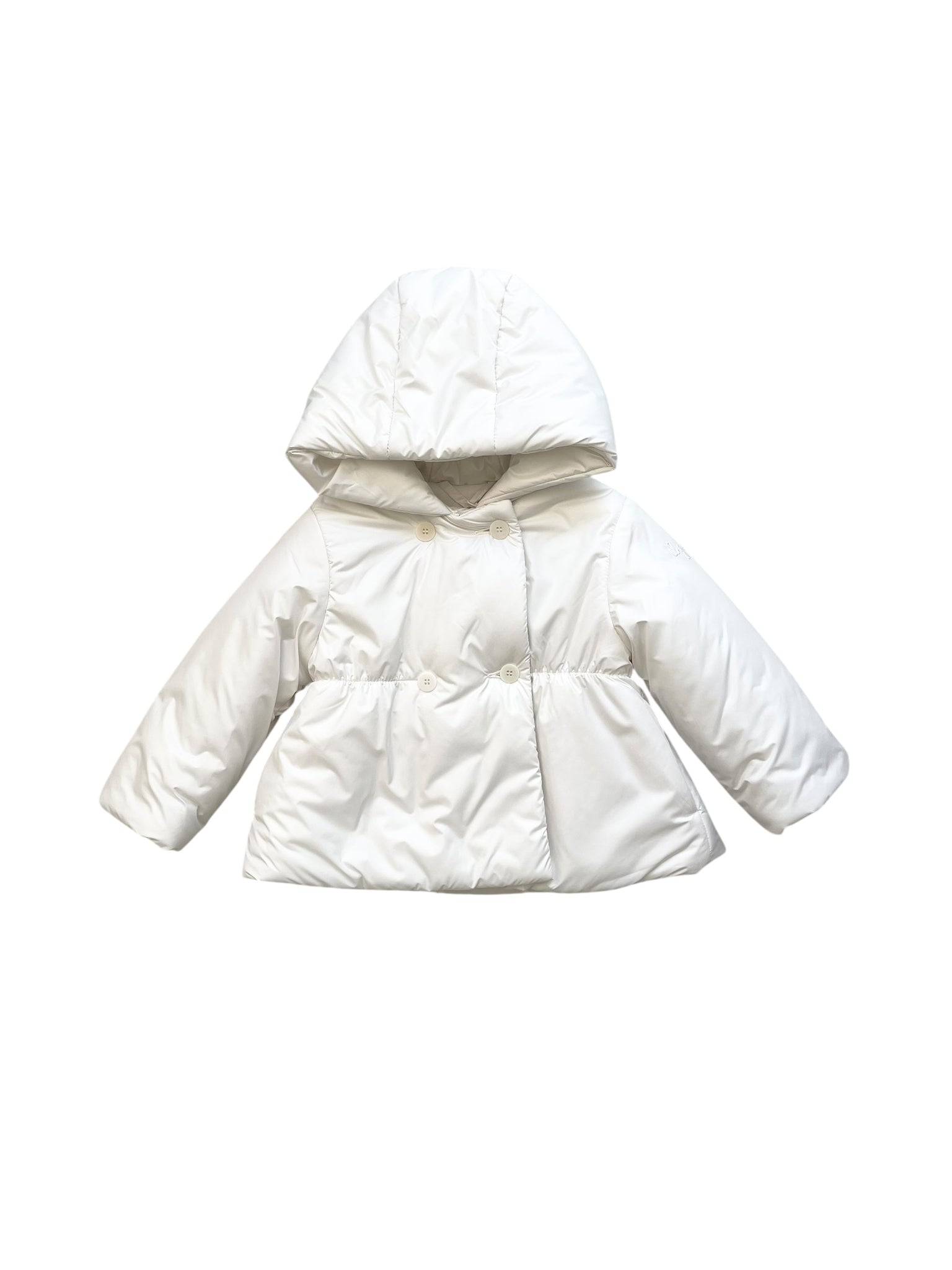 Piumino bianco con cappuccio per neonata