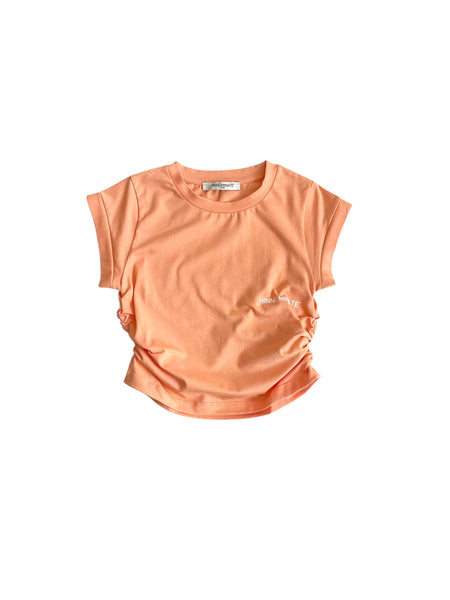 T-shirt cropped pesca con logo per bambina