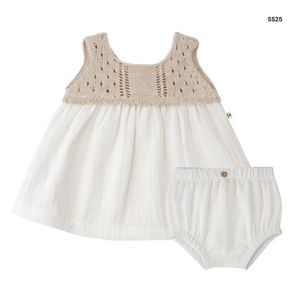Abito panna con culotte per neonata