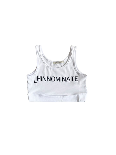 Top bianco con logo nero glitterato per bambina