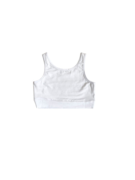 Top bianco con logo verde giada glitterato per bambina