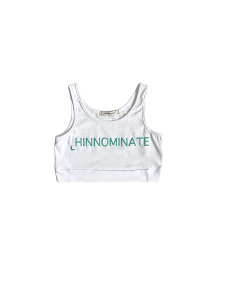 Top bianco con logo verde giada glitterato per bambina