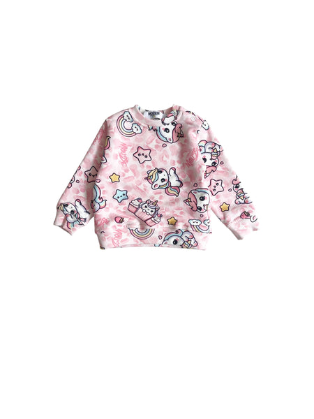 Felpa rosa con stampa all over per neonata