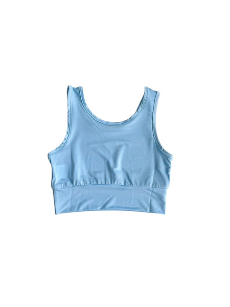 Top azzurro polvere con logo per bambina