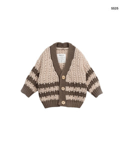 Cardigan in maglia écru e verde oliva per neonato