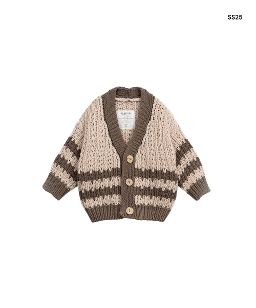 Cardigan in maglia écru e verde oliva per neonato