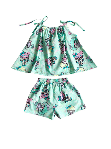Completo multicolor con stampa all over per neonata e bambina
