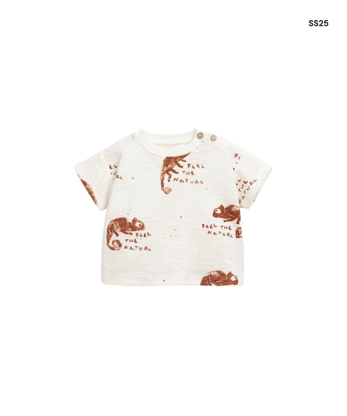 T-shirt panna con stampa all over per neonato