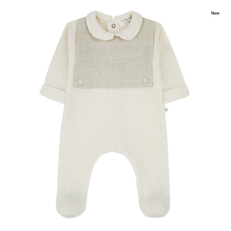 Tutina panna con pettorina in lino per neonato