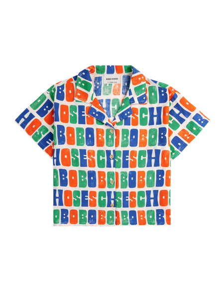 Camicia multicolor con logo all over per neonati e bambini