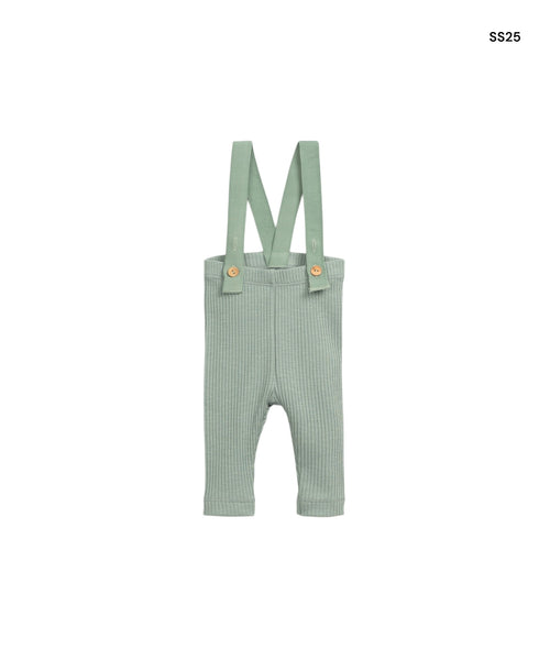 Leggings salvia a costine con bretelle per neonati