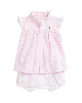 Set camicia + short a righe bianche e rosa per neonata