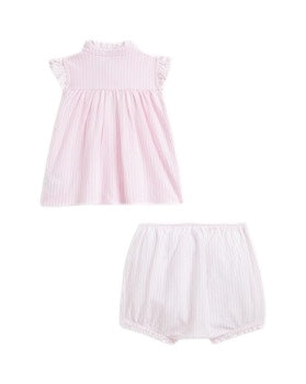 Set camicia + short a righe bianche e rosa per neonata