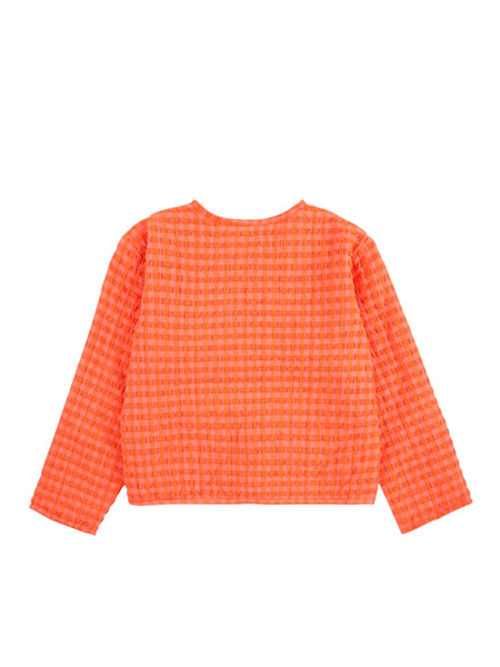 Giacca imbottita vichy arancio e fucsia per neonata e bambina