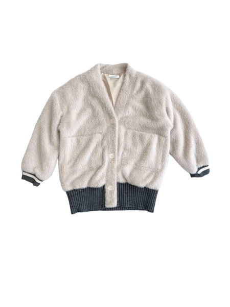 Cardigan in eco pelliccia beige per bambina