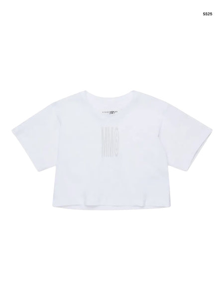 T-shirt cropped bianca per bambina