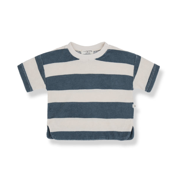 T-shirt in spugna a righe panna e petrolio per neonati