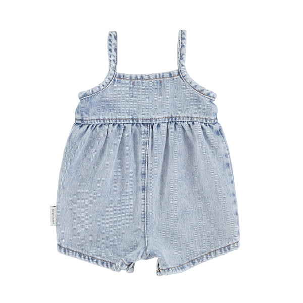Salopette corta in denim chiaro per neonata