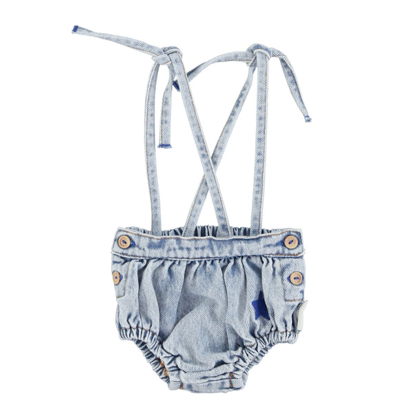 Short in denim chiaro con bretelline per neoanata