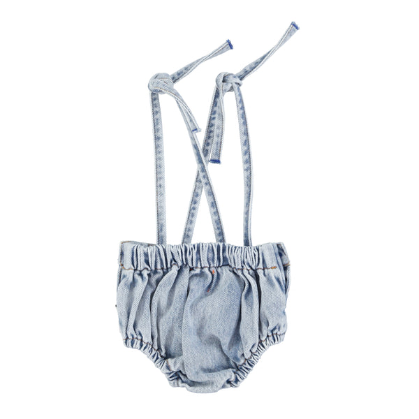 Short in denim chiaro con bretelline per neoanata