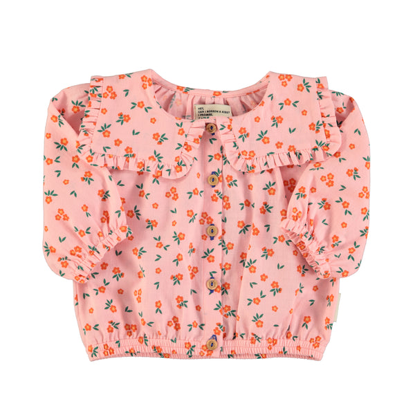 Camicia rosa con stampa fiori all over per neonata e bambina