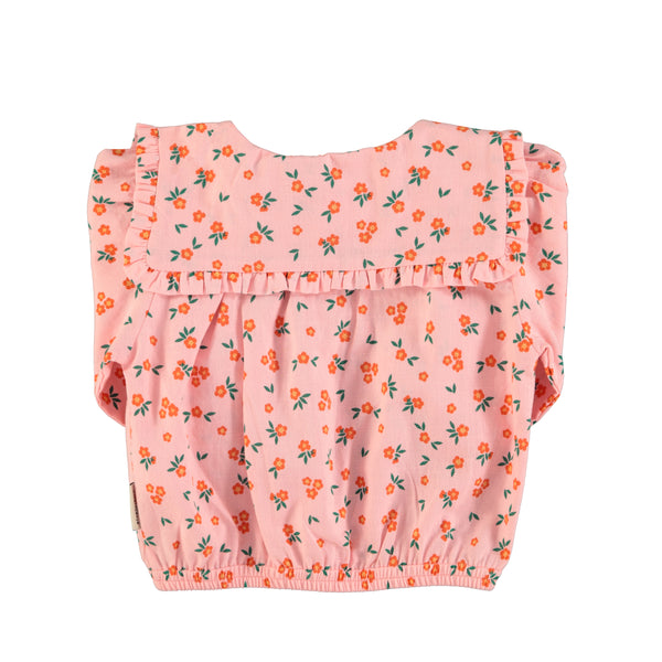Camicia rosa con stampa fiori all over per neonata e bambina